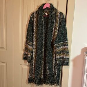 POL Textured Green and Brown Cardigan